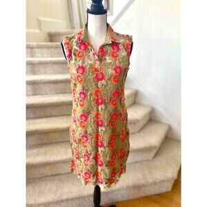 Tan Embroidered Neon Pink Orange Gold Sequin Floral Indian Kameez
